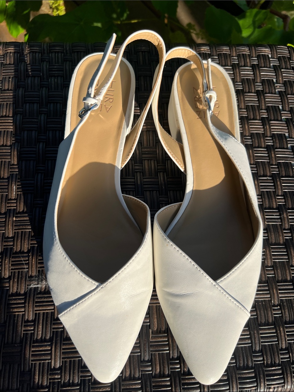 Naturalizer White Slingback Low Block Heel Pumps